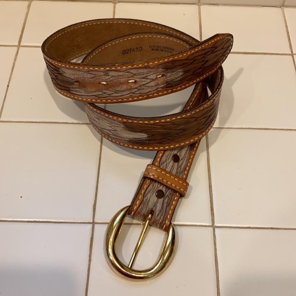 Belt Brown Tan color Textan brand leather size 38 made In USA in good